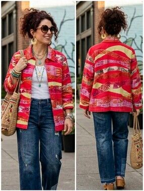 Coldwater Creek Boho Eclectic Hippie Patchwork Embroidery Sequin Paisley Jacket